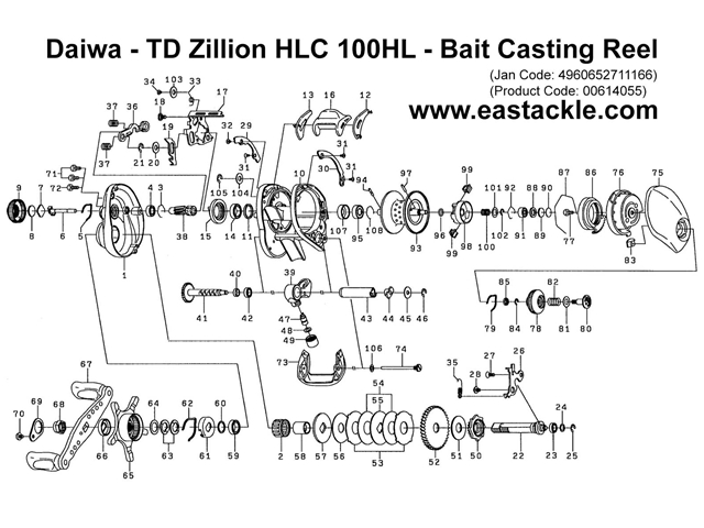 Daiwa - TD Zillion HLC 100HL - Bait Casting Reel - Part No203 | Eastackle