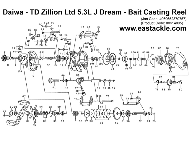 Daiwa - TD Zillion Ltd 5.3L J Dream - Bait Casting Reel - Part No12 | Eastackle