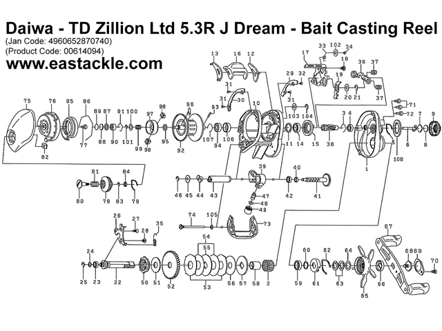 Daiwa - TD Zillion Ltd 5.3R J Dream - Bait Casting Reel - Part No14 | Eastackle