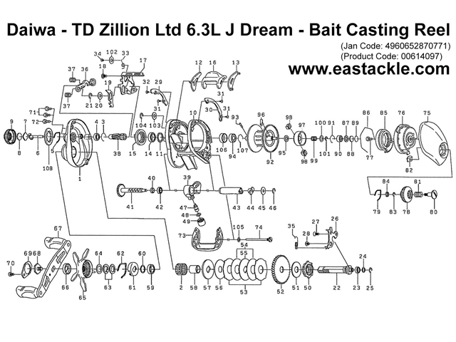 Daiwa - TD Zillion Ltd 6.3L J Dream - Bait Casting Reel - Part No10 | Eastackle