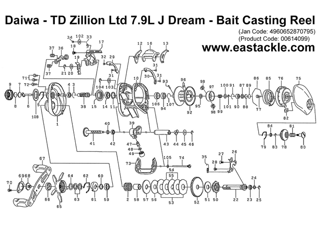 Daiwa - TD Zillion Ltd 7.9L J Dream - Bait Casting Reel - Part No2 | Eastackle