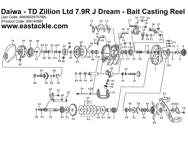Daiwa - TD Zillion Ltd 7.9R J Dream - Bait Casting Reel - Part No10 | Eastackle