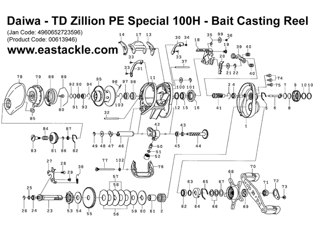 Daiwa - TD Zillion PE Special 100H - Bait Casting Reel - Part No12 | Eastackle