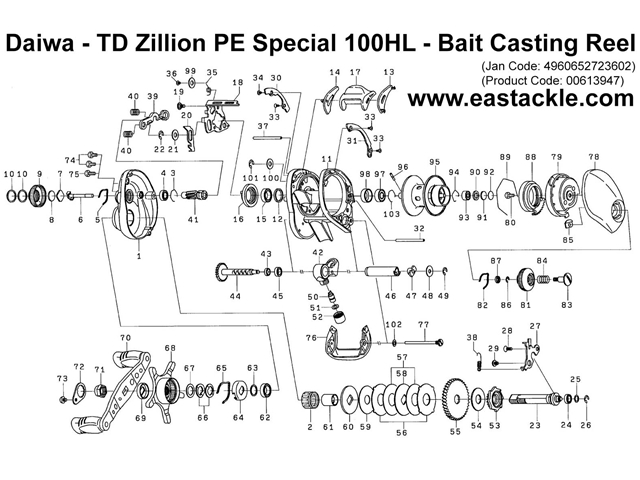 Daiwa - TD Zillion PE Special 100HL - Bait Casting Reel - Part No2 | Eastackle