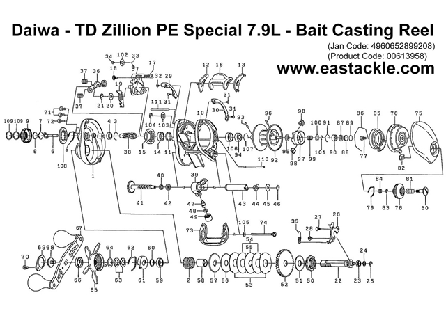 Daiwa - TD Zillion PE Special 7.9L - Bait Casting Reel - Part No10 | Eastackle