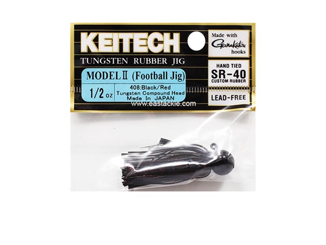 Keitech - Tungsten Rubber Jig - MODEL II - BLACK RED 408 (1/2oz) - Skirted Jig Head | Eastackle