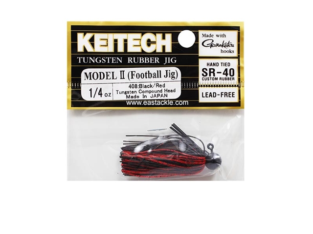 Keitech - Tungsten Rubber Jig - MODEL II - BLACK RED 408 (1/4oz) - Skirted Jig Head | Eastackle