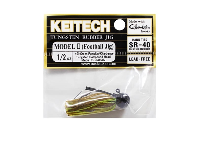 Keitech - Tungsten Rubber Jig - MODEL II - GREEN PUMPKIN CHARTREUSE 401 (1/2oz) - Skirted Jig Head | Eastackle