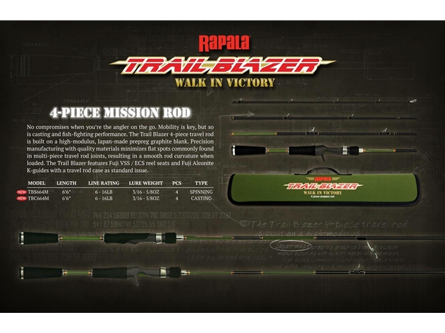 Rapala - Trail Blazer - TBS664M - 4 Piece Travel Spinning Rod | Eastackle